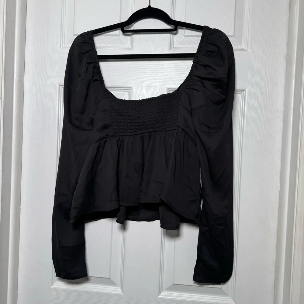 Abercrombie Black Milkmaid Peplum Top Puff Sleeve Cutout
